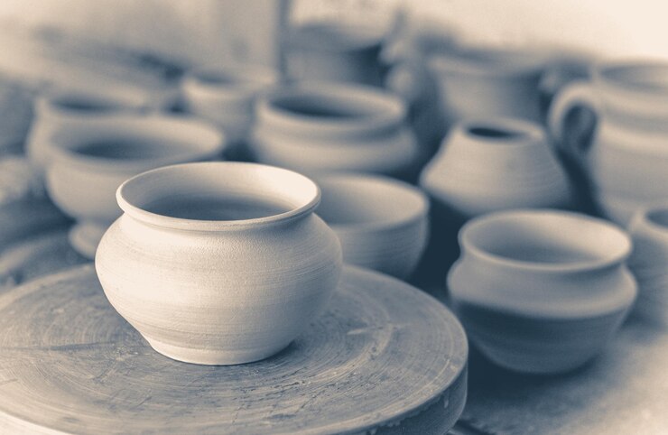 Old vintage photo many clay pot is table pottery copy spase 1048944 6253660